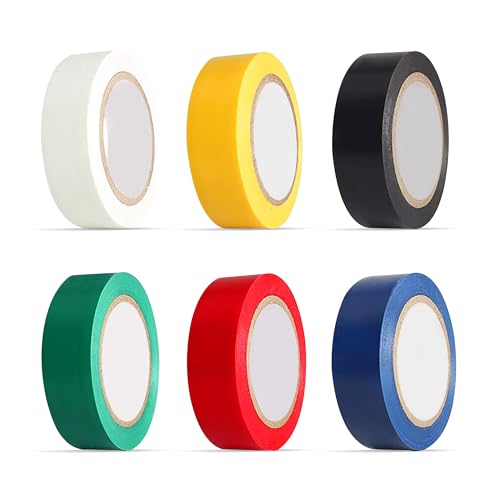 G4GADGET 6 Rolls PVC Electrical Insulation Tape 2.7m x 18mm Multi-Colour Pack - Waterproof UV-Resistant