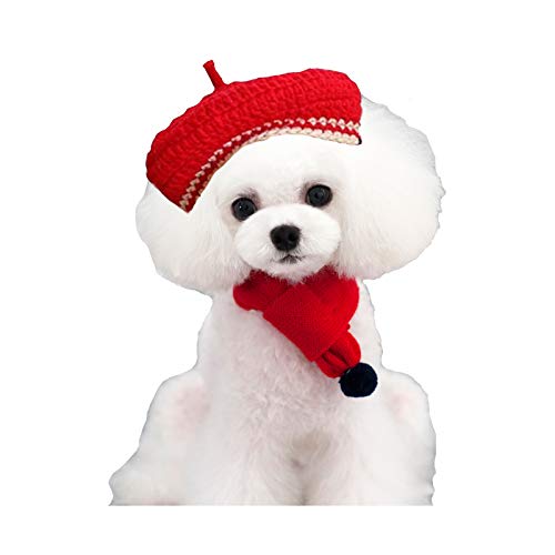YESSART Pet Dog Cat Fashion Costume Bandana Scarf Beret Hat Set