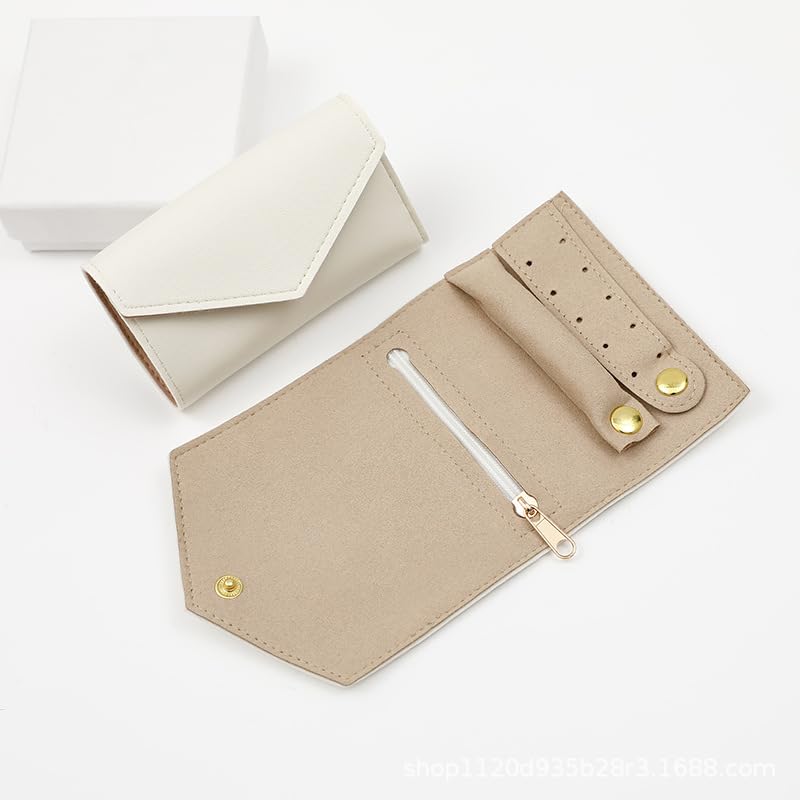 VICHILL Travel Jewelry Case Organizer, Foldable Jewelry Storage Roll for Earrings, Necklaces, Rings, Bracelets, Brooches (White)