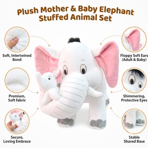 Image of Tickles Mother Elephant with Baby Soft Stuffed Plush Animal Toy for Kids Boys & Girls Birthday Gifts (Color: White Size: 41 cm)