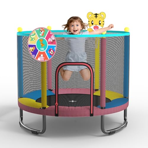 Maxbinton Trampolino Per Bambini Da 150 Cm Per Interni/Esterni – Con Rete Di Sicurezza, Canestro Da Basket E Accessori Da Gioco, Regalo Di Compleanno E Natale Per Ragazzi E Ragazze-image