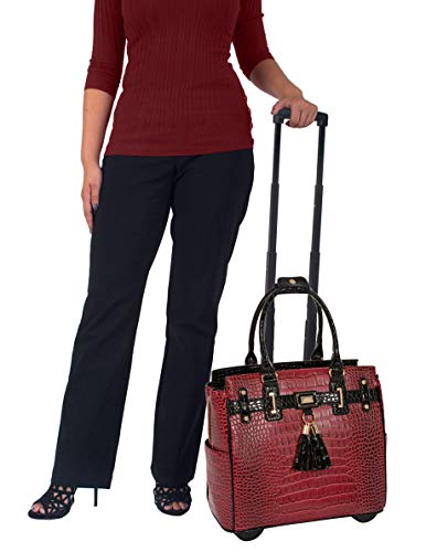 JKM & Company Rolling Laptop Bag for Women | Designer Wheeled Briefcase | Fits 13-17" Laptops | Office Travel Computer Case (Westlake)
