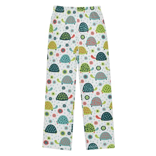 Turtle Floral Boys Long Pants Soft Trousers Elastic Waist Kids Lounge Bottoms with Pockets S-XL