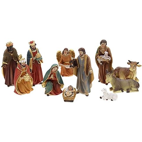 Unbekannt Krippenfiguren Set 11tlg bis 10,5cm Höhe, aus Polyresin, Heilige Familie, Heilige 3 Könige, Engel & Hirte Weihnachtskrippe Figuren Weihnachtsdeko Alternativen: 0940720 0941060 0941070 Cover