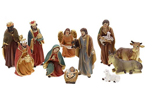 Unbekannt Krippenfiguren Set 11tlg bis 10,5cm Höhe, aus Polyresin, Heilige Familie, Heilige 3 Könige, Engel & Hirte Weihnachtskrippe Figuren Weihnachtsdeko Alternativen: 0940720 0941060 0941070