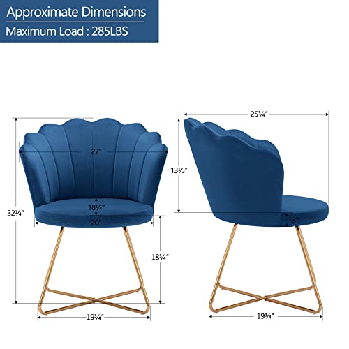 Duhome Velvet Accent Chair Living Room Chair，Corner Chair Reception Chair For Bedroom Living Room, Shell Shaped Living Room Chair With Golden Metal Legs, Darkblue #TOP1