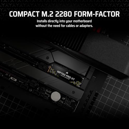 Image of Corsair MP700 PRO XT 4TB PCIe 5.0 NVMe M.2 SSD - Up to 14,900 MB /s, Gen5 Speed, DirectStorage Ready for Gaming PCs - Black