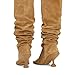 Kapxumo Women's Suede Knee High Boots Open Square Toe Pull On Slouchy Under the Knee Boots Wedge Heel Wide Calf Boots Fashion Dress Party Camel Boot