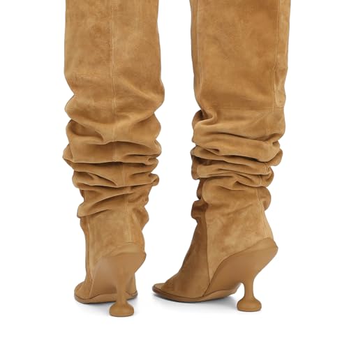 Women's Leather Knee High Boots Open Square Toe Pull On Slouchy Wide Calf Boots3