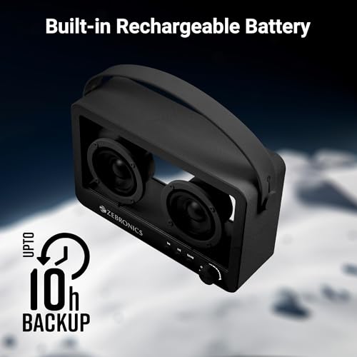 Image of ZEBRONICS Sound Feast 75, Portable Bluetooth Speaker, 14 Watts, 10 Hours Playback, Transparent Body, Dual 6.6 cm Drivers, Carry Strap, Bluetooth v5.3 | TWS | mSD | AUX (Black)