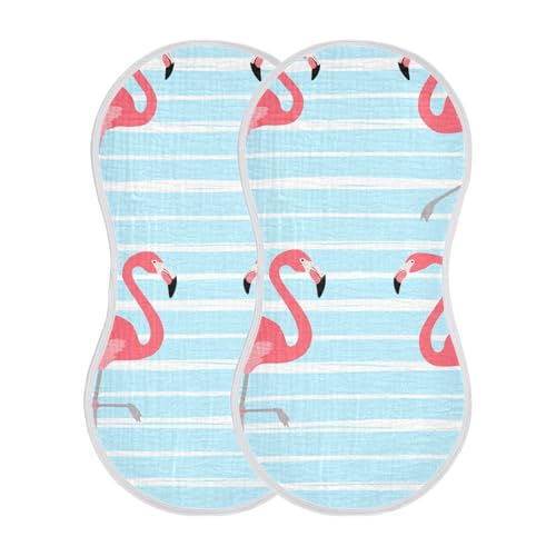 Muslin Burp Cloth for Baby 2PCS Blue Striped Flamingos Pink Super Absorbent Burping Cloths, Bibs for Newborn Boys Girls
