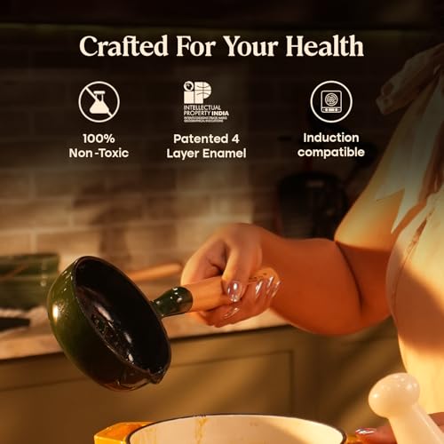 Image of CUMIN CO. Cast Iron Tadka Pan | 10cm| Induction Base Cookware | 10 Years Warranty | Non Toxic Small Tadka Pan for Spice Tempering /Seasoning | Chemical Free Coating | Green