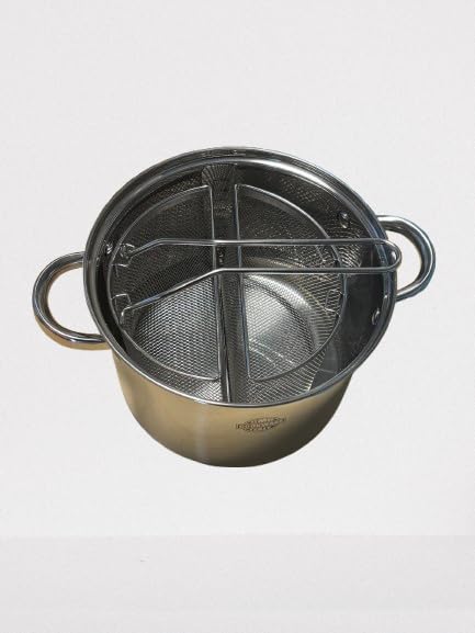 SPAGHETTIERA CON DOPPIO CESTELLO INCLUSO (TRIPLO FONDO A INDUZIONE) Tutto In ACCIAIO INOX Diametro 22cm Capacità 6 lt MADE IN ITALY