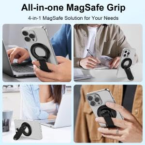 Image of ZORBES Magnetic Phone Grip Strap with 360 Degree Swivel Folding Kickstand, Universal Compatibility Metal Phone Stand Desk Support Detachable Holder for Smartphones