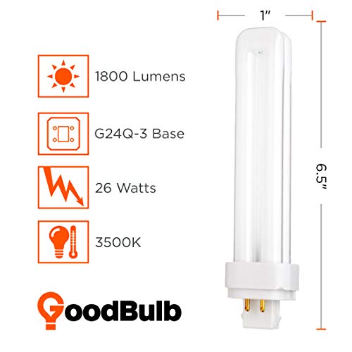 Goodbulb 26 Watt Cfl Light Bulbs | 4 Pin G24Q-3 Base 3500K Neutral White | 26W High Output 1800 Lumens | Double Tube Compact Fluorescent Light Bulbs Plug-In | 10 Pack #TOP1