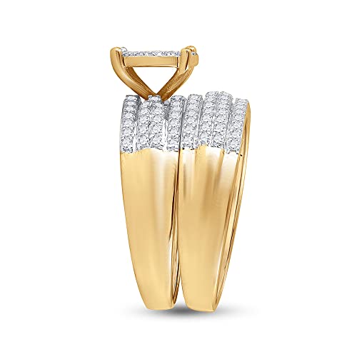 His and Hers Bridal Womens and Mens Engagment and Wedding Band Complete Trio Matching Wedding Rings Set 14K Yellow Gold Round Diamond Cluster 1-1/3 Cttw2