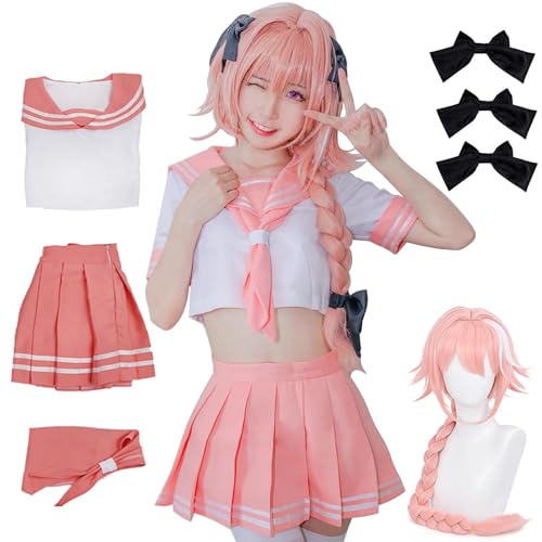 Astolfo Cosplay, Anime School Uniform, Pink Sailor Suit for Adults Japanese College...