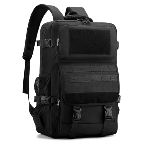 Outplea Mochila tática à prova d'água para homens, mochila de trabalho militar de 25 L com sistema Molle, mochila militar de 3 dias, Preto, Medium