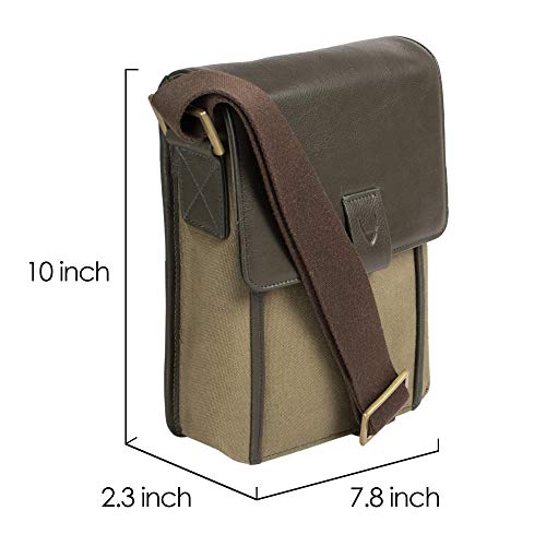 Hidesign Aiden Genuine Leather and Canvas Mini Crossbody Men/Women Messenger Bag/Travel Bag / 10.5" iPad Bag (Green) 9 Hidesign Aiden Genuine Leather and Canvas Mini Crossbody Men/Women Messenger Bag/Travel Bag / 10.5" iPad Bag (Green) - Image 3