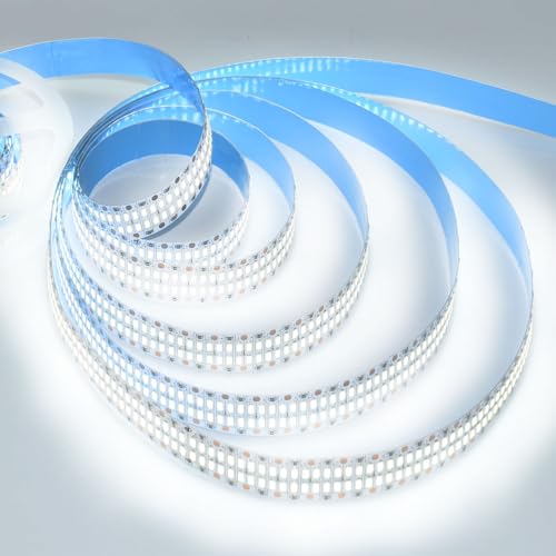 Image of SUYOOULIN LED Lights Strip, Dimmable DC 12V 16.4ft SMD 5054 (5050 Upgraed) Double Rows 1200 LEDs 25000LM Non-Waterproof LED Ribbon for Home Kitchen Decoration (White 6500K)