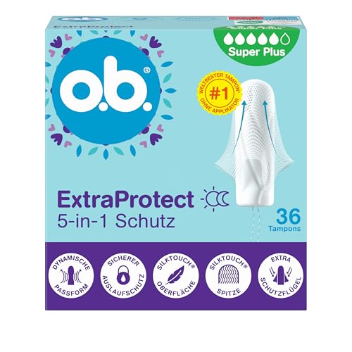 o.b. ExtraProtect 5-in-1 Schutz Tampons (1 x 36 Stk) Mit Extra Schutzflügeln Für Weltbesten Zuverlässigen Auslaufschutz Und Komfort