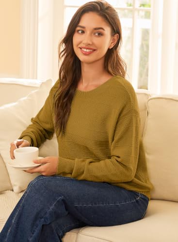 Image of EVALESS Sweaters for Women Long Sleeve Fall Outfits 2026 Back Bow Knot Sweaters Round Neck Solid Knit Pullover Tops