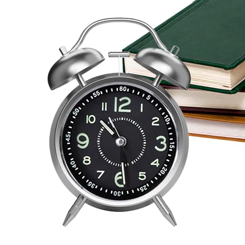 Reloj de escritorio analógico, despertador analógico clásico para escritorio - Reloj de metal retroiluminado y silencioso para mesita de noche dormitorio de viaje