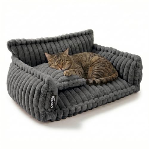 noviclass® Katzensofa Chaffar | Katzenbett Hundebett Hundesofa | Orthopädische Matratze | Moderner Stil | Cord-Design Größen (Kohle, M (80cm))