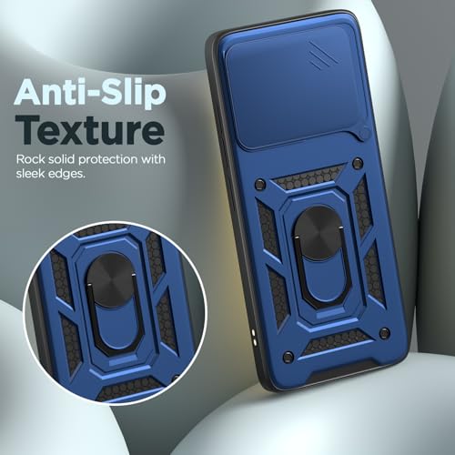 Image of Pikkme Back Cover for Realme 16 Pro Plus 5G | 360 Protection Case | Sliding Camera Shield Cover & Ring Holder Stand D10 Tough Armor Bumper Case (Blue)