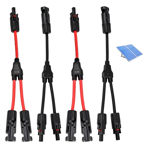 2 Paar Solarkabel Y Verteiler, Y Stecker Solar, MC4 Stecker für Parallel-Photovoltaik-Anschluss, 4mm² Solarpanel Kabel MMF + FFM Y-Zweig Adapter, 30A Nennstrom, IP67 wasserdicht, für Solarmodule