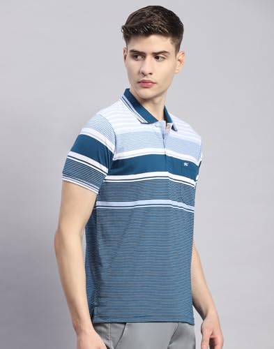 Image of Monte Carlo Mens Striped Cotton Blend Polo Collar Half Sleeve Regular Fit Casual T-Shirt (224064130)