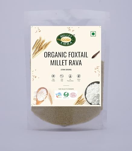 Image of Millet Amma Certified Organic Foxtail Millet Rava - Pack of 1, 1 kg, High Protein, High Fibre, Stone Ground, Healthy and Organic Foods, Vegan, Nutrient Rich, Healthy Living
