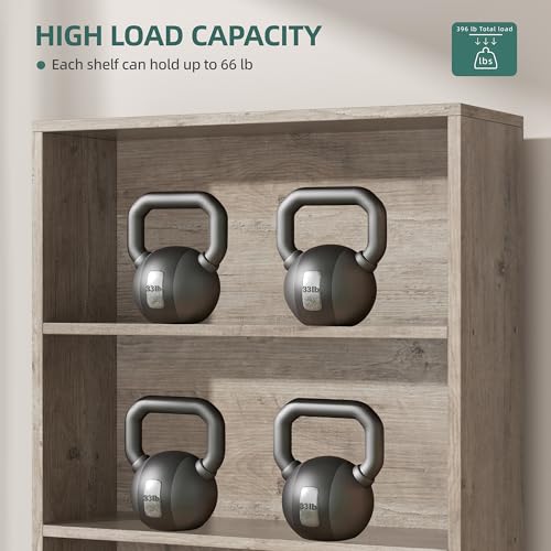Image of Shintenchi Bookshelf, Industrial Bookshelves and Bookcases with Doors Floor Standing 6 Shelf Display Storage Shelves 70.6 inches Tall Bookcase for Home Office, Living Room (Grey)