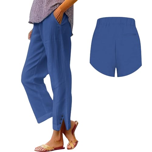 GOKKILRW Women Linen Palazzo Pants Summer Boho Wide Leg High Waist Casual Lounge Trousers Loose Beach Travel Pant Resort Wear