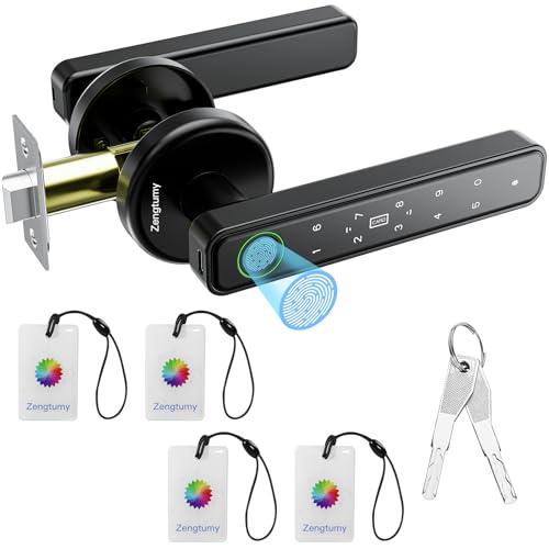 Zengtumy Fingerprint Door Lock, Door Locks for Bedrooms, Biometric Door Lock with Fingerprint/Password/Key/IC Card-Smart Door Lock for Home, Hotel, Office, Apartment-Black