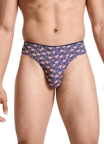 Jockey Men's Underwear True Style Thong - 3 Pack, Flamingo Geo/True Navy/Detail Stripe, L3