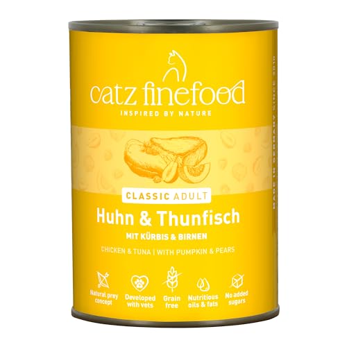 catz finefood N° 25 Huhn & Thunfisch Feinkost Katzenfutter nass, verfeinert mit Kürbis & Hagebutte, 6 x 400g Dosen