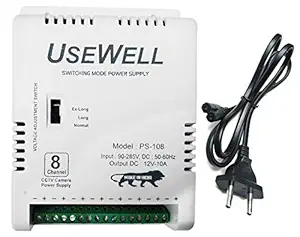 USEWELL 8 Channel Indoor SMPS Best Suited for up to 4K 8 CCTV Cameras 10 Amp 12 Volt