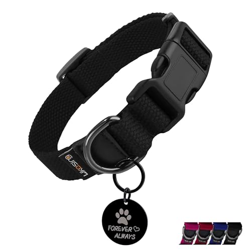 Likesing 犬 首輪 小型 犬の首 輪 コットン製 犬用首 輪 小型、中型、大型犬 ソフト 肌に優しい 丈夫 負担がない 通気性 訓練 散歩 クイックリリース ドッグカラー バックル付き 調節可能 装着簡単 (Black, XS(20～30cm,幅2cm))