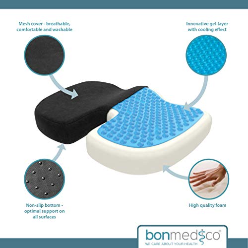 bonmedico Large Memory Foam Seat Cushion - Home Office Accessories Non-Slip & Chair Cushion to Relieve Back, Sciatica &Tailbone, for Office Chair Cushion, Car Seat Cushion Or Wheelchair, Black