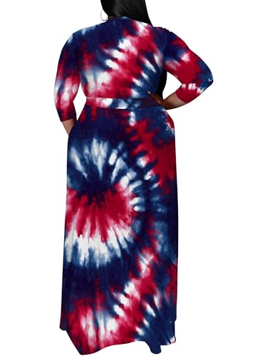 Image of SUZONANA Plus Size Maxi Dresses for Curcy Women Casual Loose 3 /4 Sleeve Long Dress with Belt