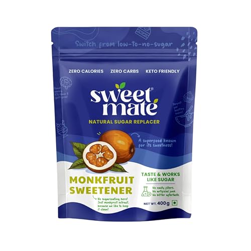 Image of Sweetmate Monk Fruit Powder - 400g | Zero Calorie Natural Sweetener | Keto Friendly | Plant-Based Sugar Substitute | Low GI & Diabetic Friendly