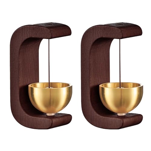 FAMEADDA Beech Wooden Door Chime with Brass Bell for Home Entrance/Dopamine Door Bell for Refrigerator/Wall Mount Classic Sound Bell/Small Gifts for House Warming Pack of 2 (Brown)
