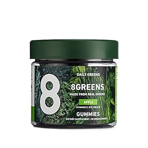 8Greens Daily Apple Gummies – Superfood – Super Greens, Greens Powder in a Gummy. Vitamins, Vegan, Gluten Free, Non-GMO for Energy & Immune Support (1 Jar / 50 Gummies)