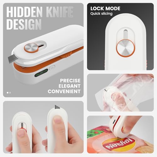 Image of 2-in-1 Mini Bag Sealer with Knife, Rechargeable Heat Sealer, 3 Modes for Light /Medium /Heavy Bags, Portable Snack Sealer