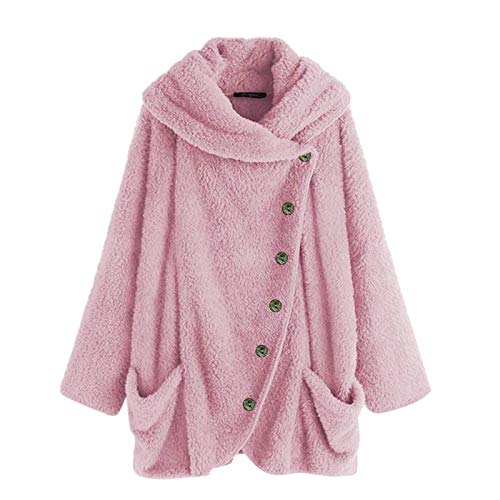 Sudadera polar cálida con cuello alto, chaqueta de suéter cálido para mujer, abrigo de sombrero de moda de gran tamaño invierno (4XL, botón rosa #), Botón Rosa #, 4XL