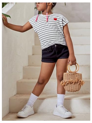 Image of SOLY HUX Girl's Cute Striped T Shirts Short Sleeve Heart Casual Teen Tee Tops Preppy Clothes