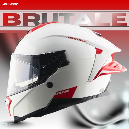 Image of Axor Brutale Corsa Helmet - Dual Spoiler | ECE 22.06, ISI & DOT Certified | Race-Ready Fit with D-Ring & UV-Protected Visor-White Red, Size:S