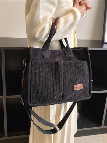 Image of Cherry Tote Bag for Women Canvas Patched Purse Cute Shoulder Bag Multi-Pocket Satchel Handbag for work travel