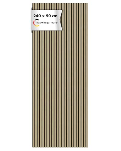 Momento Akustikpaneele Holz 240x50 cm - Made in Germany - Eiche Geölt - Wandverkleidung Innen Wandpaneele Holzoptik - 3D Lamellenwand Paneele - Akustik Holzpaneele Wand Holzverkleidung Panel